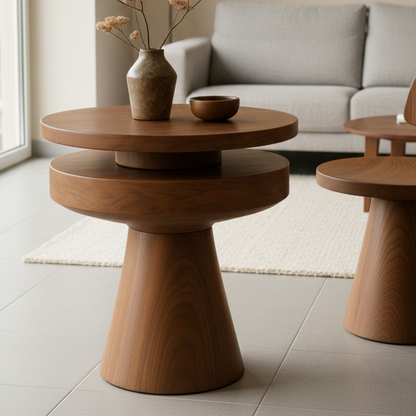 ADOUER WOOD Handcrafted Two-Tier Pedestal Side Table
