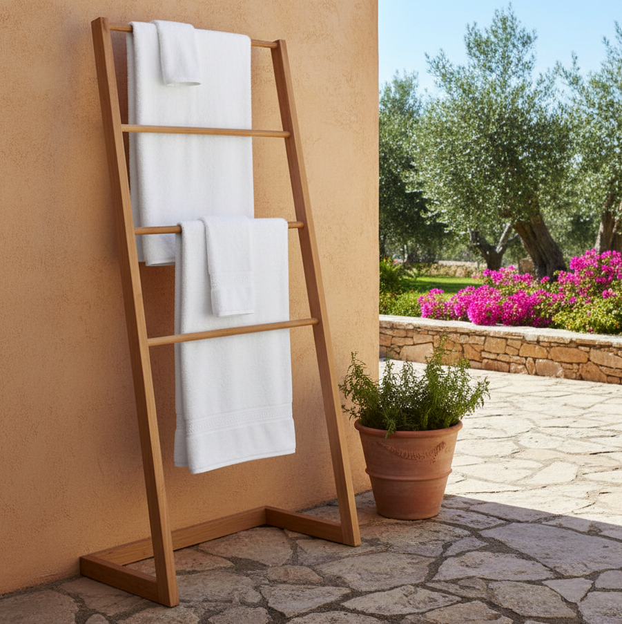ADOUER WOOD Freestanding Towel Ladder: Modern 4-Tier Lean-to Bathroom Drying Rack