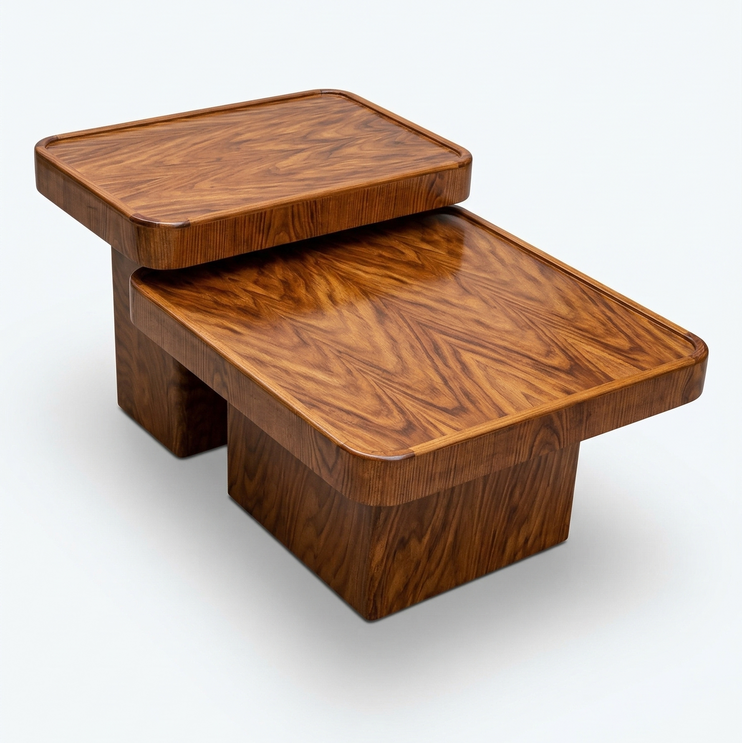 ADOUER WOOD Modern Nesting Coffee Table Set – 2-Piece Minimalist Plinth Style