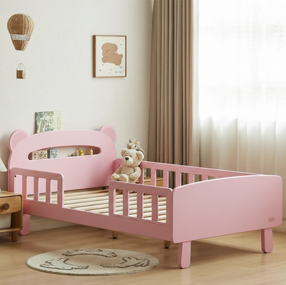 ADOUER WOOD Solid Wood Bear-Shaped Toddler Bed with Safety Guardrails