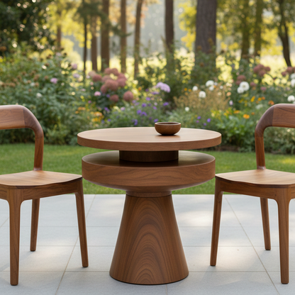 ADOUER WOOD Handcrafted Two-Tier Pedestal Side Table