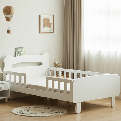 ADOUER WOOD Solid Wood Bear-Shaped Toddler Bed with Safety Guardrails