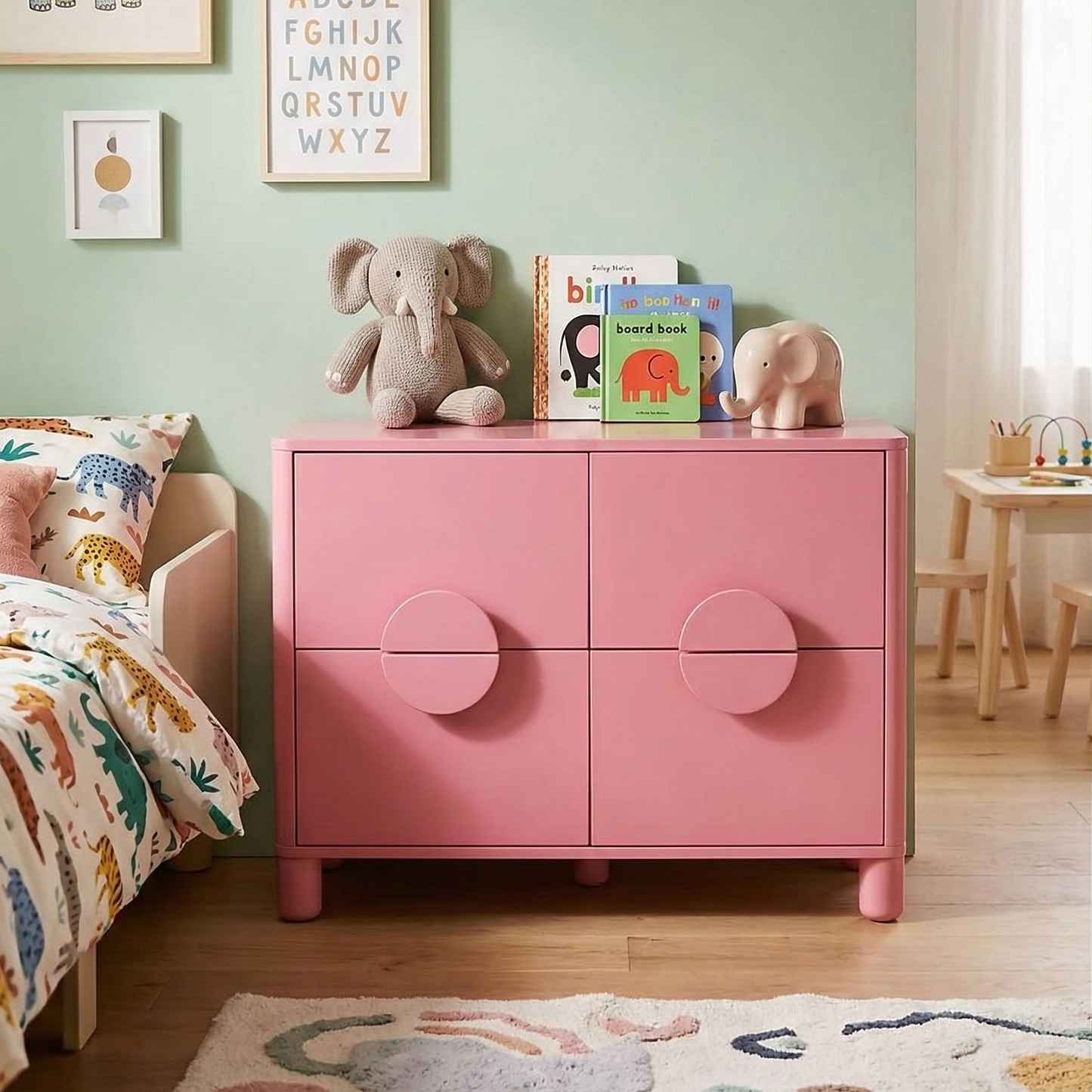 Adouer Wood Handcrafted Acacia Wood Bedside Table with Circular Integrated Pulls