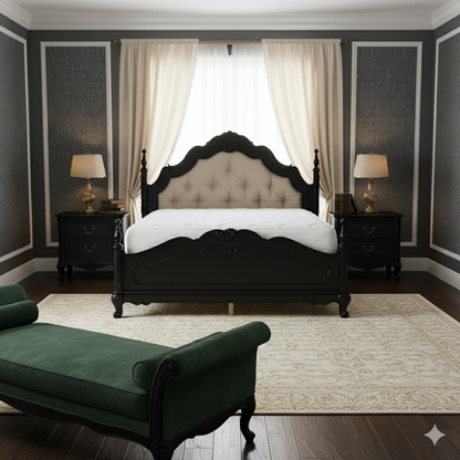 Sold Wood Victorian Scrollwork Tufted Bed