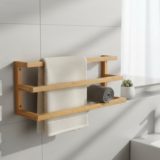 ADOUER WOOD 3-Tier Wall-Mounted Towel Rack: Space-Saving Triple Rail Organizer