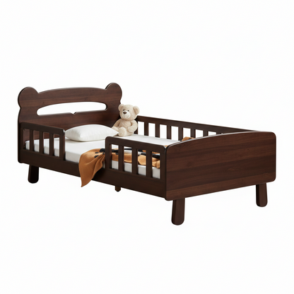 ADOUER WOOD Solid Wood Bear-Shaped Toddler Bed with Safety Guardrails
