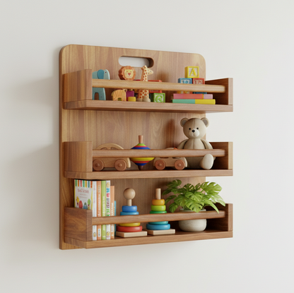 The Culinary Wall Station: Solid Wood 3-Shelf Kitchen Organizer & Bathroom Shelves