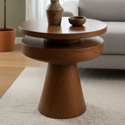 ADOUER WOOD Handcrafted Two-Tier Pedestal Side Table