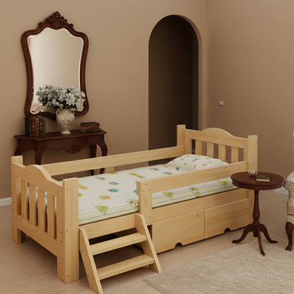 ADOUER WOOD Toddler Bed with Safety Guardrail, Storage Drawers, and Climbing Steps