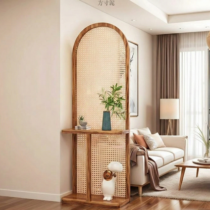 ADOUER WOOD Arched Cane Room Divider & Console Table