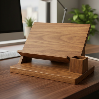 ADOUER WOOD Handcrafted Wood Desktop Organizer  Book Stand & Stationery Holder