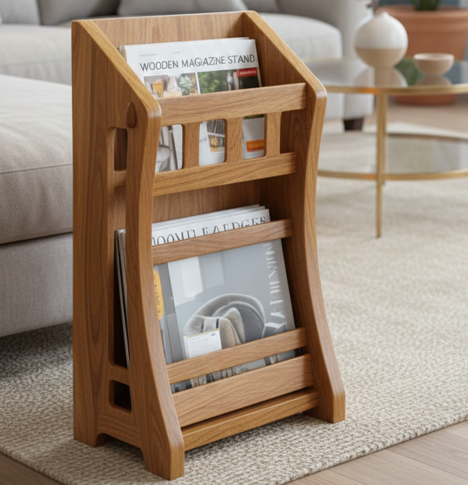 ADOUER WOOD Solid Wood Modern Wooden Magazine Rack & Book Stand