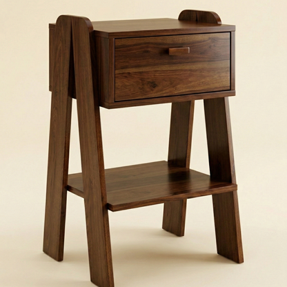 Mid-Century Modern A-Frame Nightstand  End Table with Storage Drawer and Display Shelf