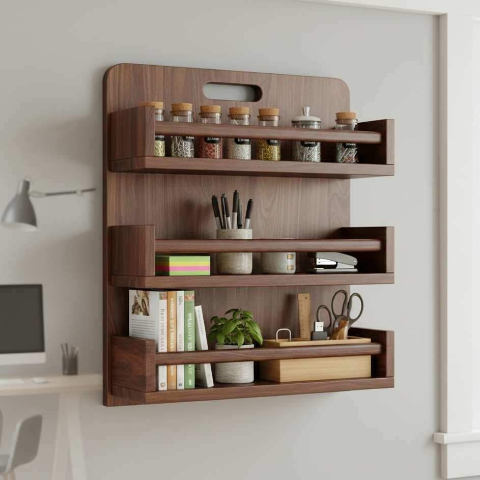 The Culinary Wall Station: Solid Wood 3-Shelf Kitchen Organizer & Bathroom Shelves