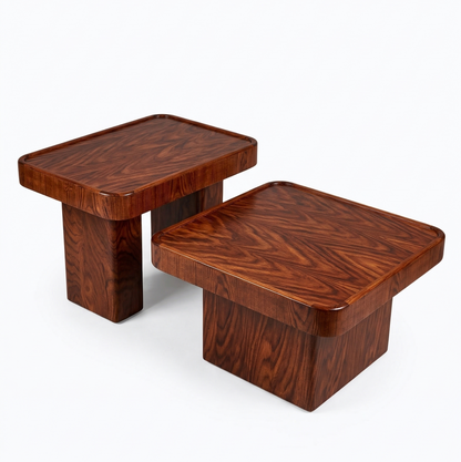 ADOUER WOOD Modern Nesting Coffee Table Set – 2-Piece Minimalist Plinth Style