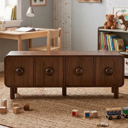 Adouer Wood Nordic Solid Wood Sideboard - 4-Door Storage Cabinet with Oversized Ball Knobs