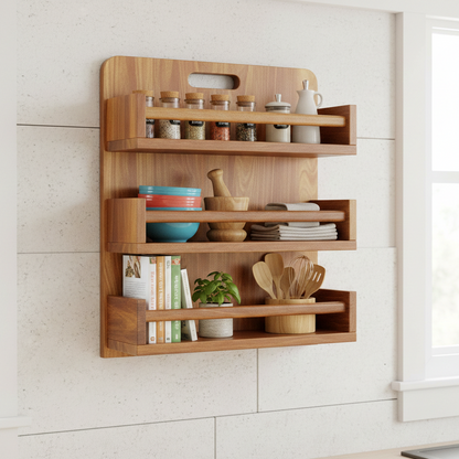 The Culinary Wall Station: Solid Wood 3-Shelf Kitchen Organizer & Bathroom Shelves
