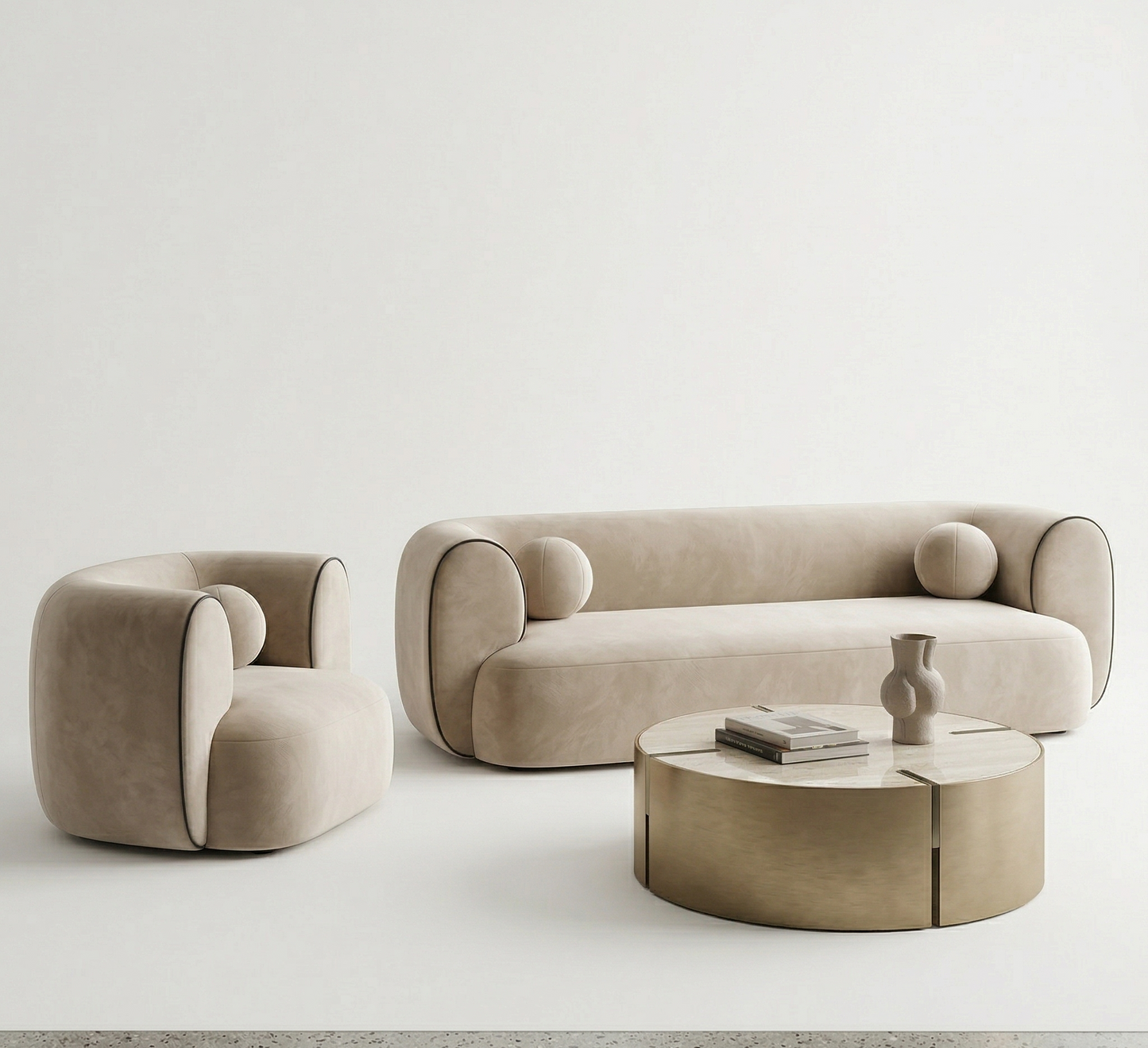 Curvy Modern Sofa Set – Minimalist Velvet Bouclé in Sand