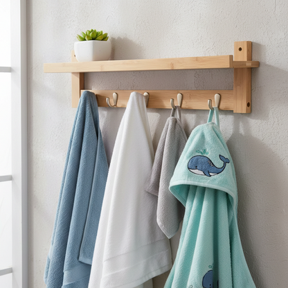 ADOUER WOOD Solid Wood  Wall-Mounted Towel Rack with Floating Display Shelf