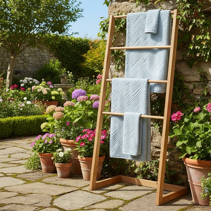ADOUER WOOD Freestanding Towel Ladder: Modern 4-Tier Lean-to Bathroom Drying Rack