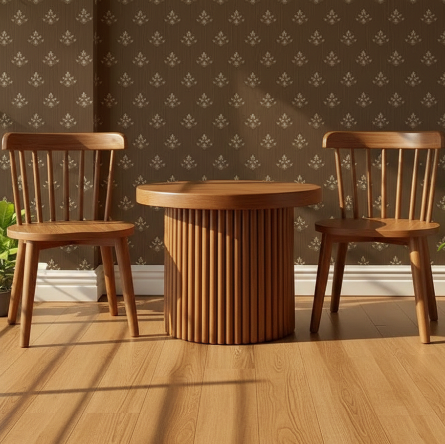 ADOUER WOOD Handcrafted Fluted Wood Pedestal Table – Minimalist Round Coffee Table