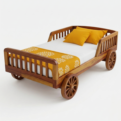 ADOUER WOOD Solid Sheesham Wood Chariot Bed for Toddlers & Children | Handcrafted Playful Design