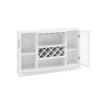 Adouer Wood "White Modern Solid Sheesham Wood Bar Cabinet with Acrylic Glass Doors and Wine Rack"