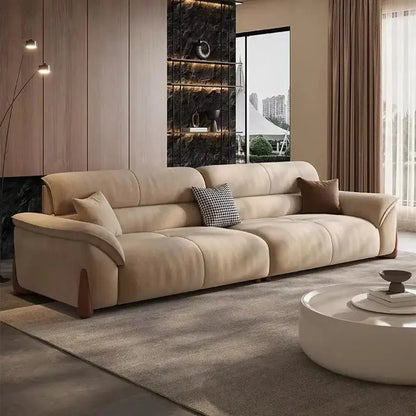 Low Profile Modern Sofa with Deep Seating - Polyester Fabric & Solid Wood Base