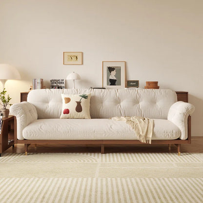ADOUER WOOD 78'' Modern 3 Seater Sofa (Beige), Light Walnut Finish