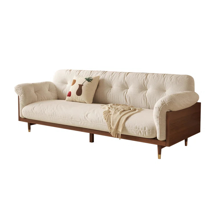 ADOUER WOOD 78'' Modern 3 Seater Sofa (Beige), Light Walnut Finish