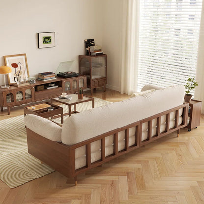 ADOUER WOOD 78'' Modern 3 Seater Sofa (Beige), Light Walnut Finish