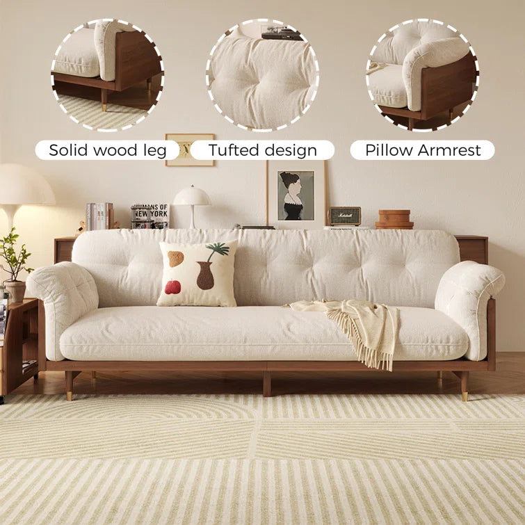 ADOUER WOOD 78'' Modern 3 Seater Sofa (Beige), Light Walnut Finish