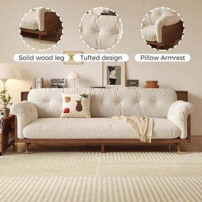 ADOUER WOOD 78'' Modern 3 Seater Sofa (Beige), Light Walnut Finish