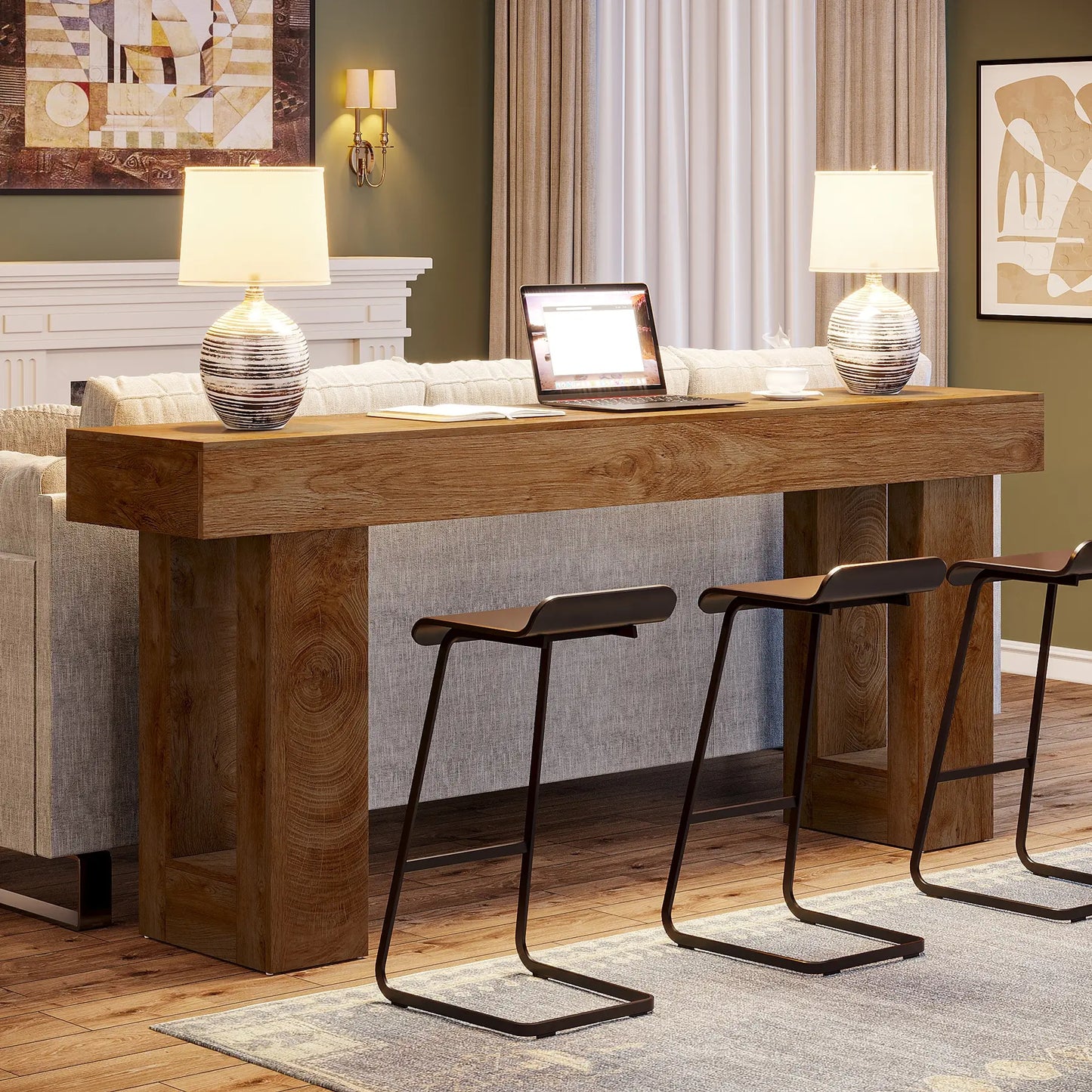 ADOUER WOOD 63-Inch Long Console Table Console Tables for Living Room Behind the Couch Farmhouse Entryway Table
