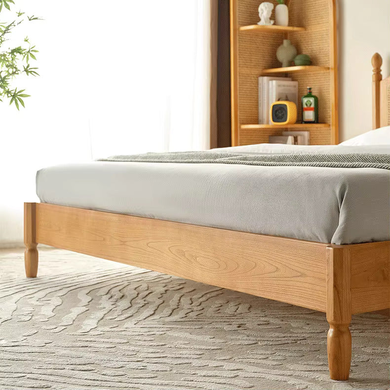 ADOUER WOOD Solid Acacia Wood Mid-Century Classic Rattan Cane Bed (Natural)