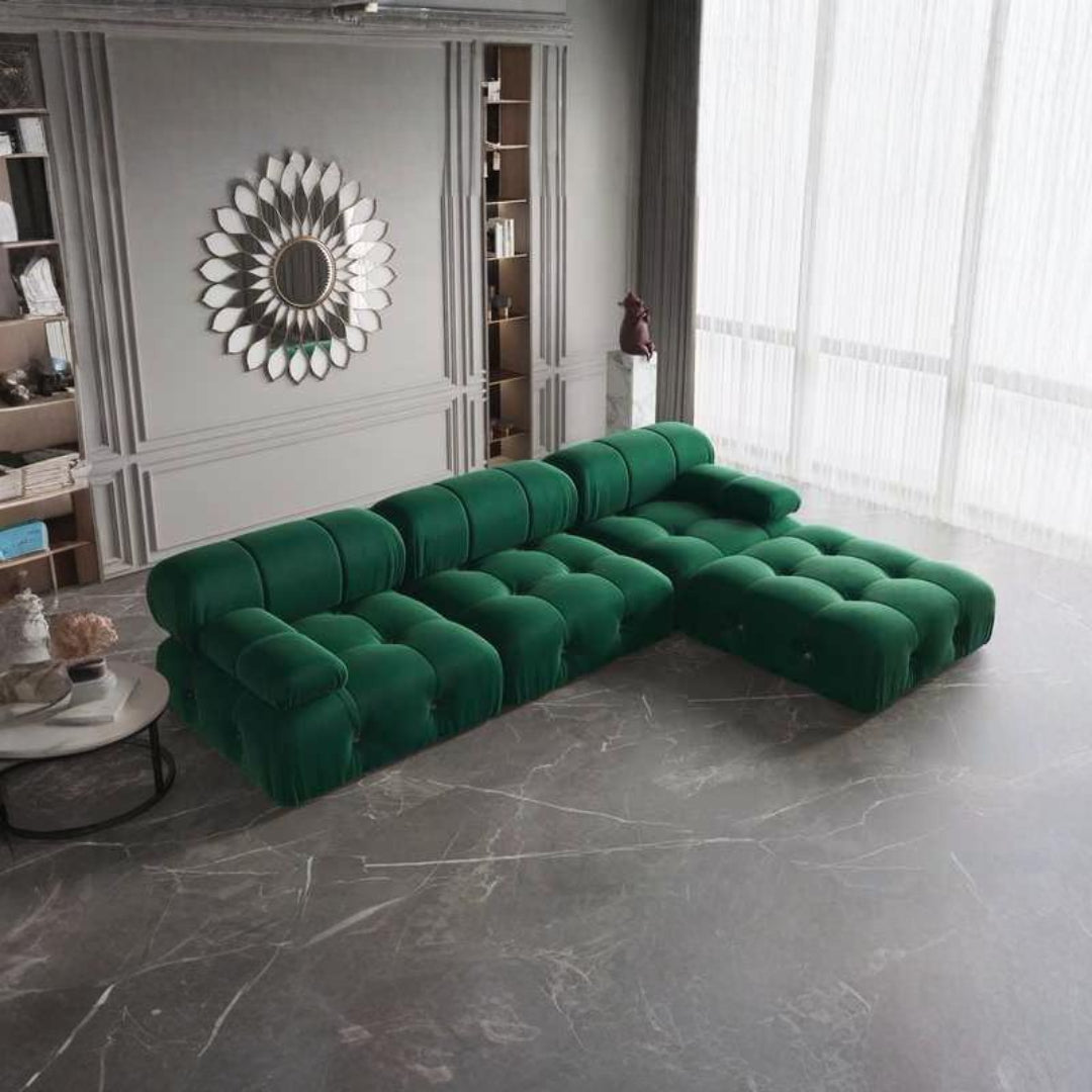 ADOUER WOOD "Luxurious Emerald Green U-Shaped Sectional Sofa with Tufted Cushions"