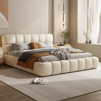 ADOUER WOOD "Luxurious Cream Cotton Upholstered Platform Bed with Tufted Headboard and Footboard"