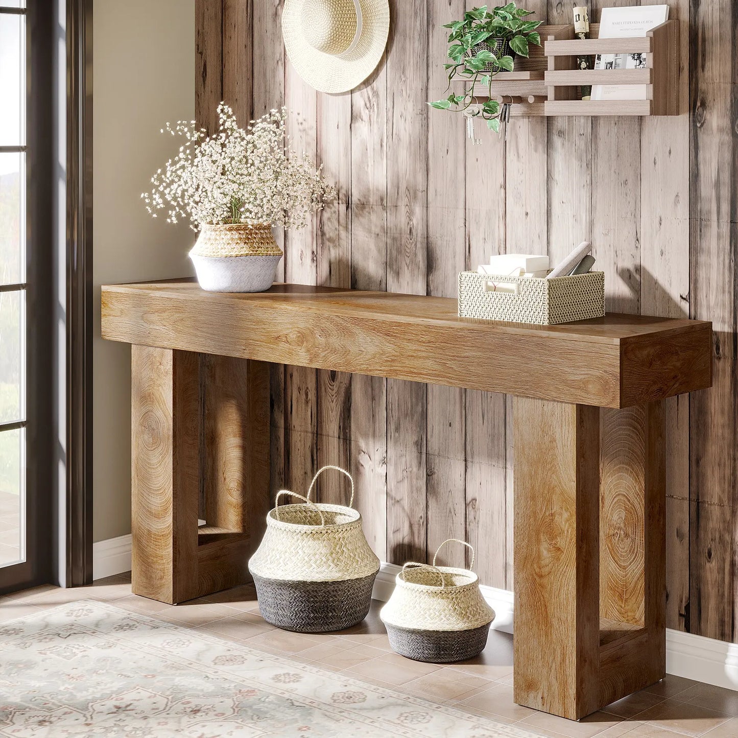 ADOUER WOOD 63-Inch Long Console Table Console Tables for Living Room Behind the Couch Farmhouse Entryway Table