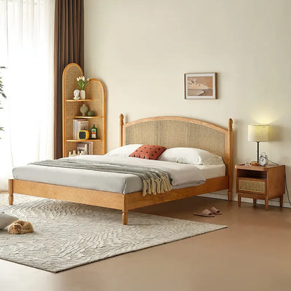 ADOUER WOOD Solid Acacia Wood Mid-Century Classic Rattan Cane Bed (Natural)