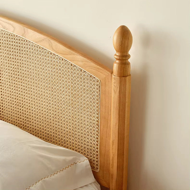 ADOUER WOOD Solid Acacia Wood Mid-Century Classic Rattan Cane Bed (Natural)