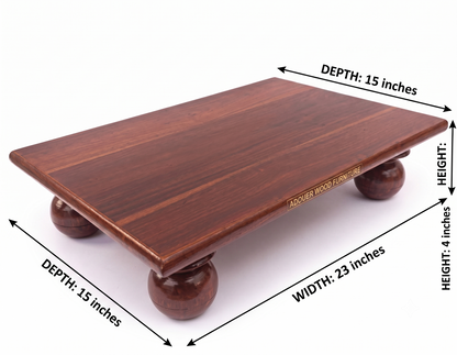ADOUER WOOD Handcrafted Sheesham Finish Wooden Pooja Chowki with Round Ball Legs for Home Temple & Altar