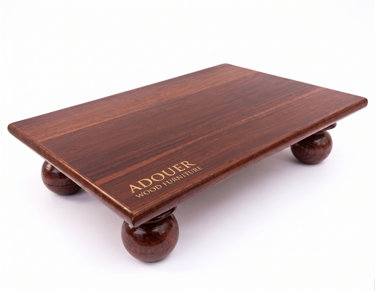 ADOUER WOOD Handcrafted Sheesham Finish Wooden Pooja Chowki with Round Ball Legs for Home Temple & Altar