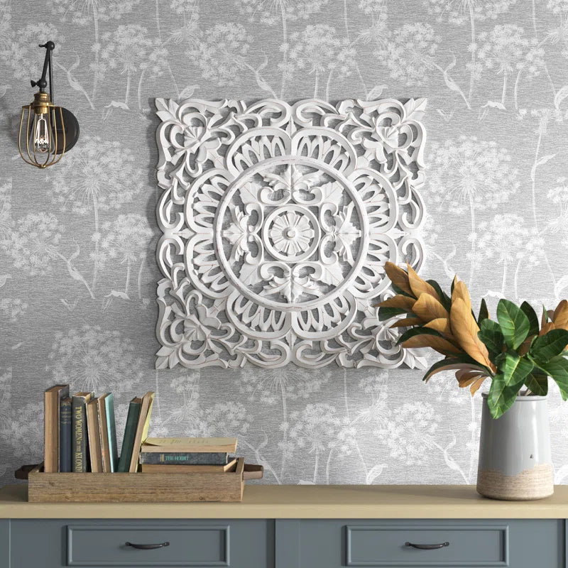 ADOUER WOOD Luxuries Solid Wood Hand Carved  Wall Art For Home & Office (White Distressed)