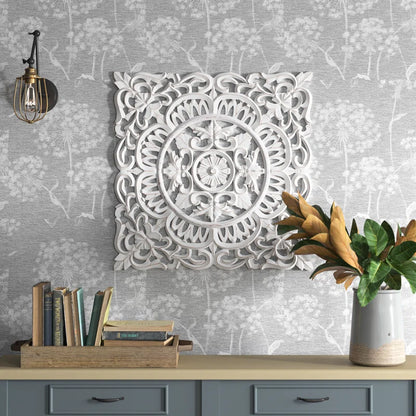 ADOUER WOOD Luxuries Solid Wood Hand Carved  Wall Art For Home & Office (White Distressed)