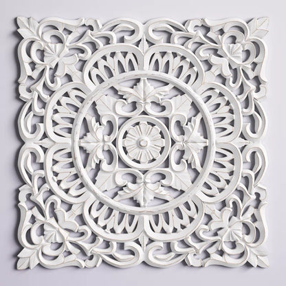 ADOUER WOOD Luxuries Solid Wood Hand Carved  Wall Art For Home & Office (White Distressed)