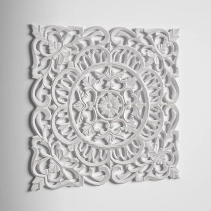 ADOUER WOOD Luxuries Solid Wood Hand Carved  Wall Art For Home & Office (White Distressed)