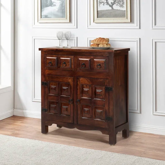 ADOUER WOOD Solid Sheesham Wood Traditional Design Accent Cabinet