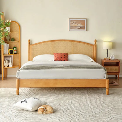 ADOUER WOOD Solid Acacia Wood Mid-Century Classic Rattan Cane Bed (Natural)