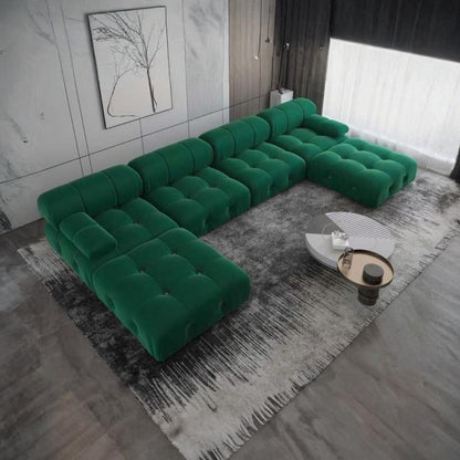 ADOUER WOOD "Luxurious Emerald Green U-Shaped Sectional Sofa with Tufted Cushions"