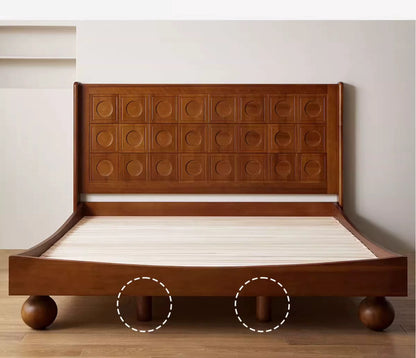 Japanese-Inspired Platform Sheesham Wood Bed: Minimalist Low Profile Design (Light Walnut)